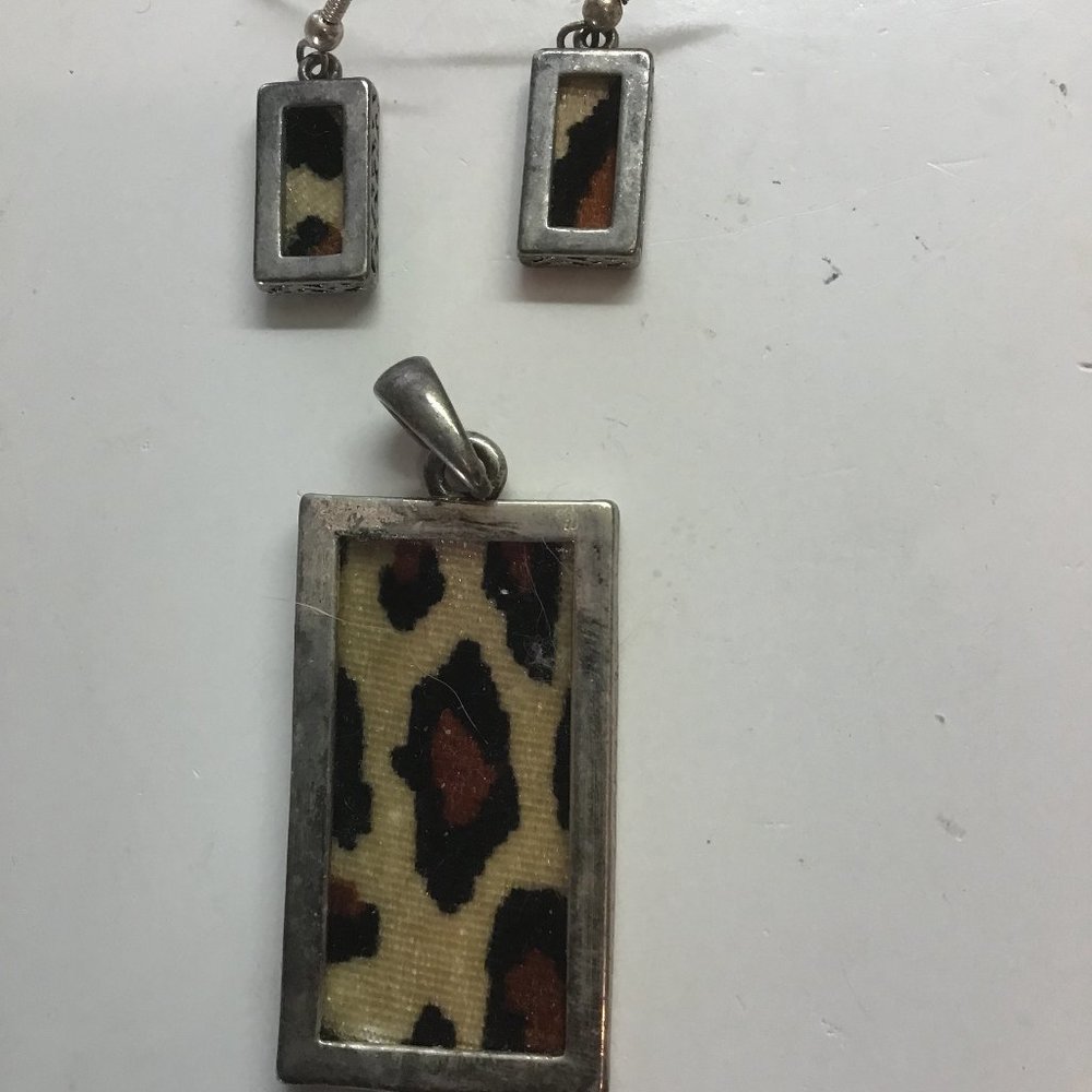 Vintage Western Cow Hide Pendant and Earrings